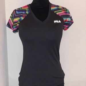 FILA Black v neck workout short sleeve Tee